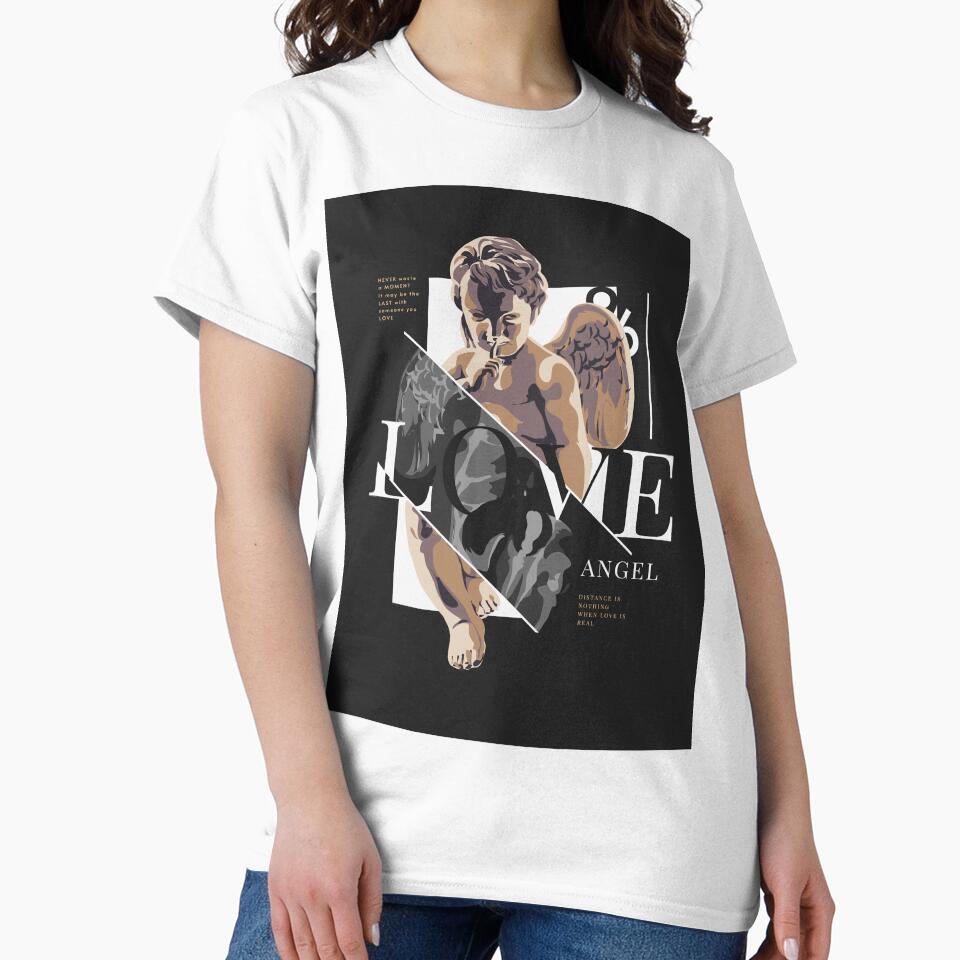 Love Slogan with Antique Statue Illustration Black Background by Peekonet