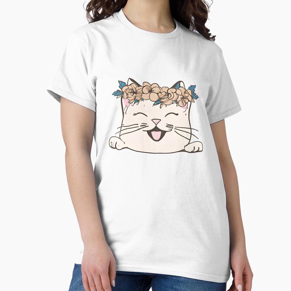 Cute Cat Meow  Smile with crown floral vintage by BOHOVIN
