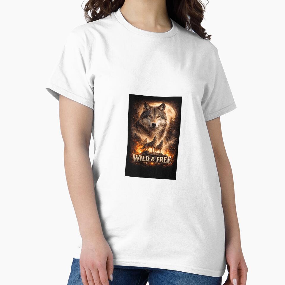 Wild & Free – Majestic Wolf Moon Fire Art by T-Shirt-Group