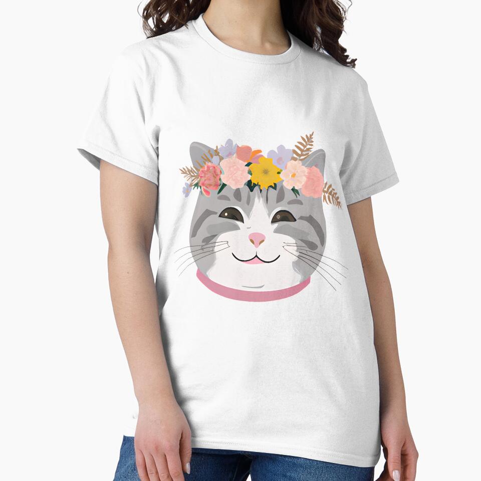 Cute Cat Meow with crown floral vintage by BOHOVIN