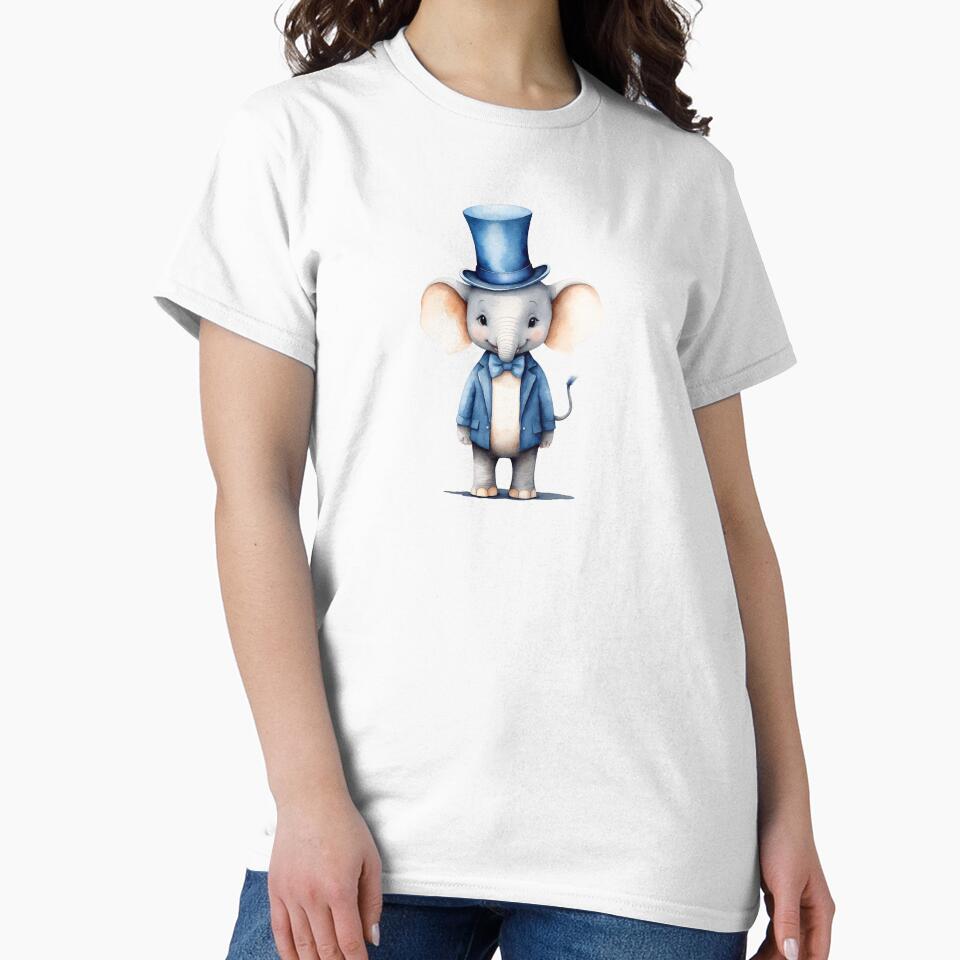 Cute Watercolor Animal Elephant in Stylish Outfit by Victoria Riabov