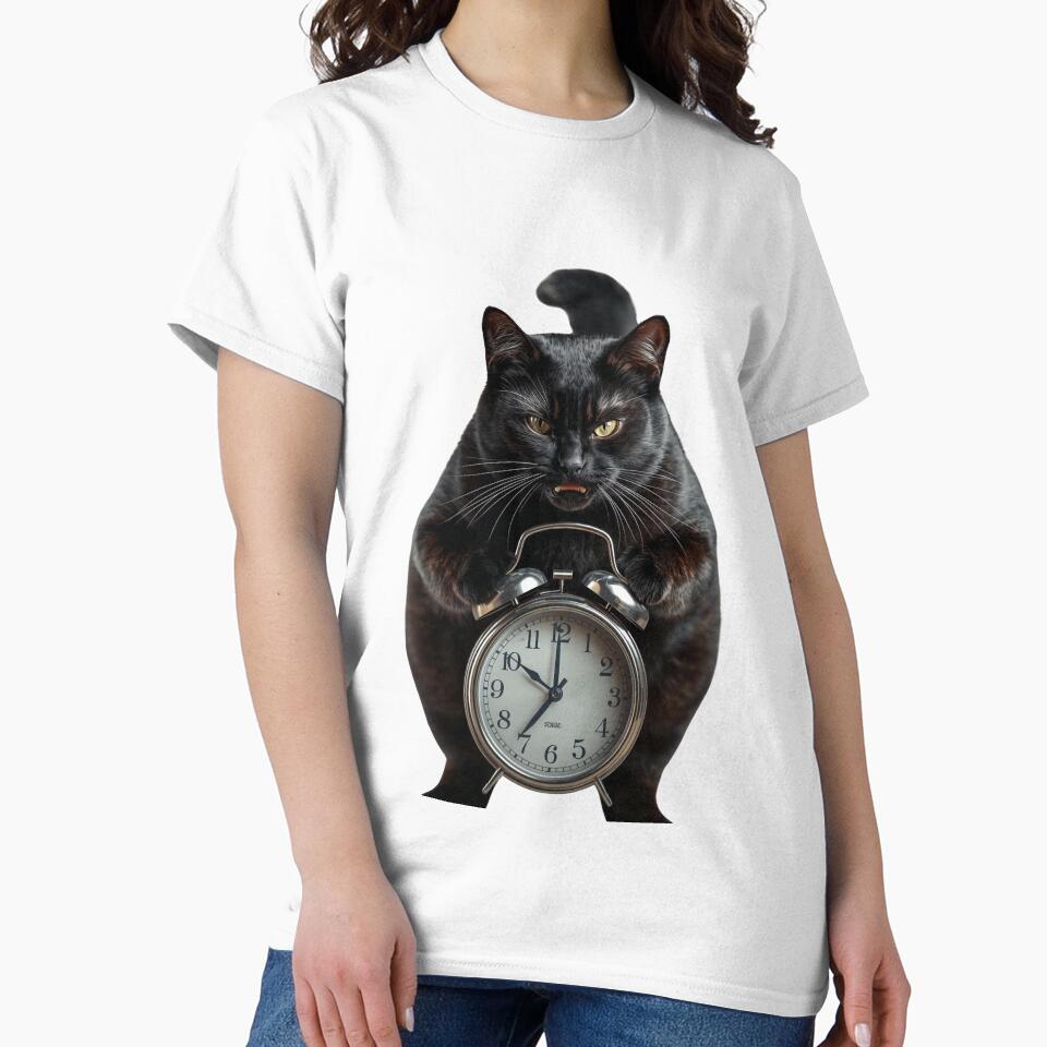Grumpy black Cat With Alarm Clock by BlondeBalance