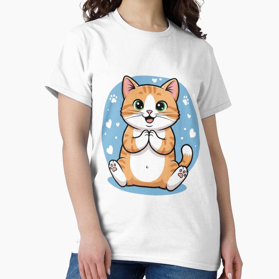 Cute Kawaii Cat Illustration – Adorable Chubby Kitty Cartoon with Hearts by NuniDesigns