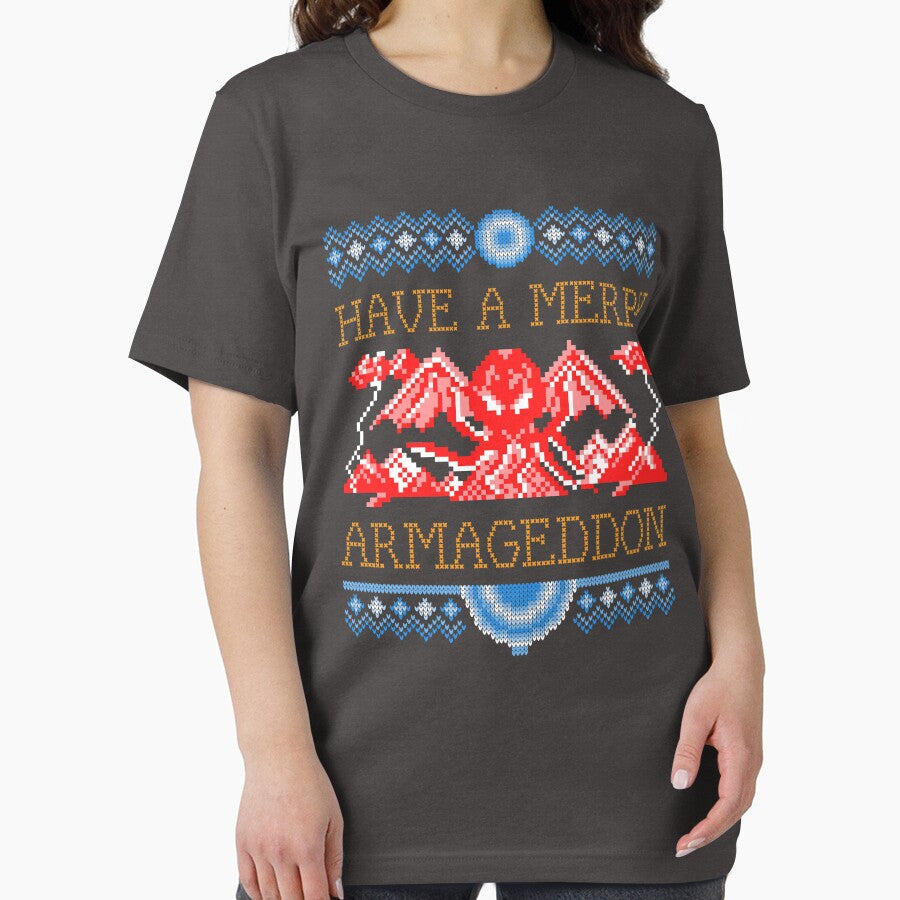 Funny Ugly Christmas Sweater / Shirt / Card - Merry Armageddon by SayAhh