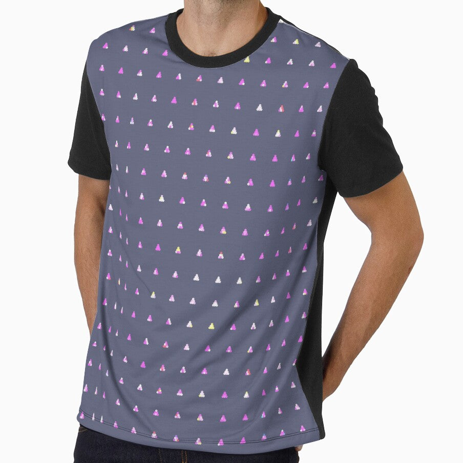 Printed image of magenta sequins - pyramid shapes on blue grey background by JaReVa
