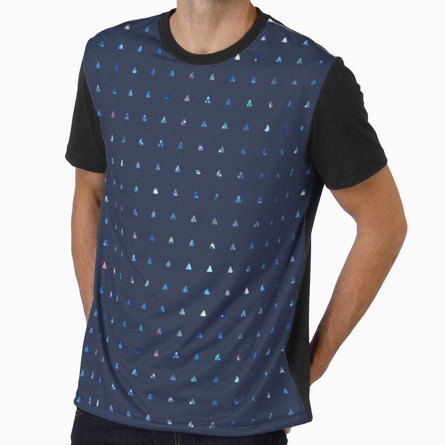 Printed image of blue sequins - pyramid shapes on dark navy background by JaReVa