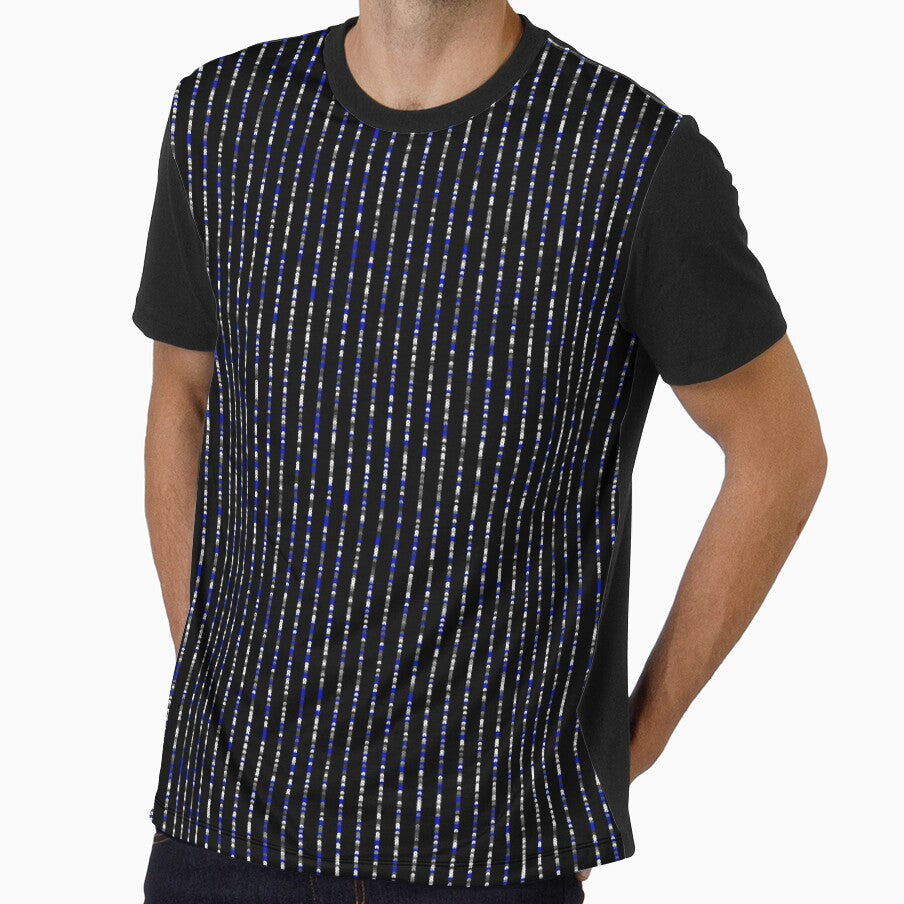 Printed image of silver-blue sequins - vertical stripes on black background by JaReVa