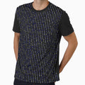 Printed image of silver-blue sequins - vertical stripes on black background by JaReVa