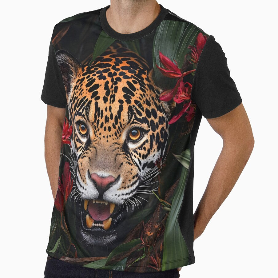 A Jaguar prowling in the Forest with flowers - Wildlife portrait by TheArtistOf2022