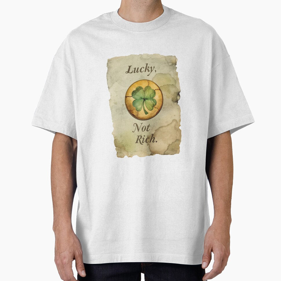 Lucky Not Rich ironic phrase with vintage clover by StormArte