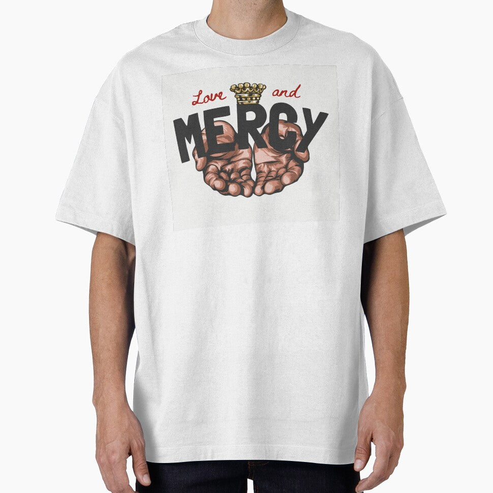 Love Mercy Slogan with Begging Hand Graphic Illustration by Peekonet