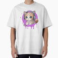 Cute little kitten with headphones in an anime kawaii look by Ecmoprints