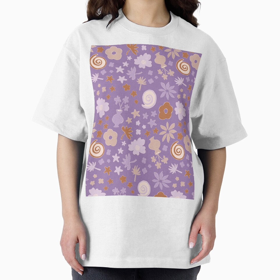 Boho Purple Lilac Beige Brown Flower Pattern Girls Room by blomastudios