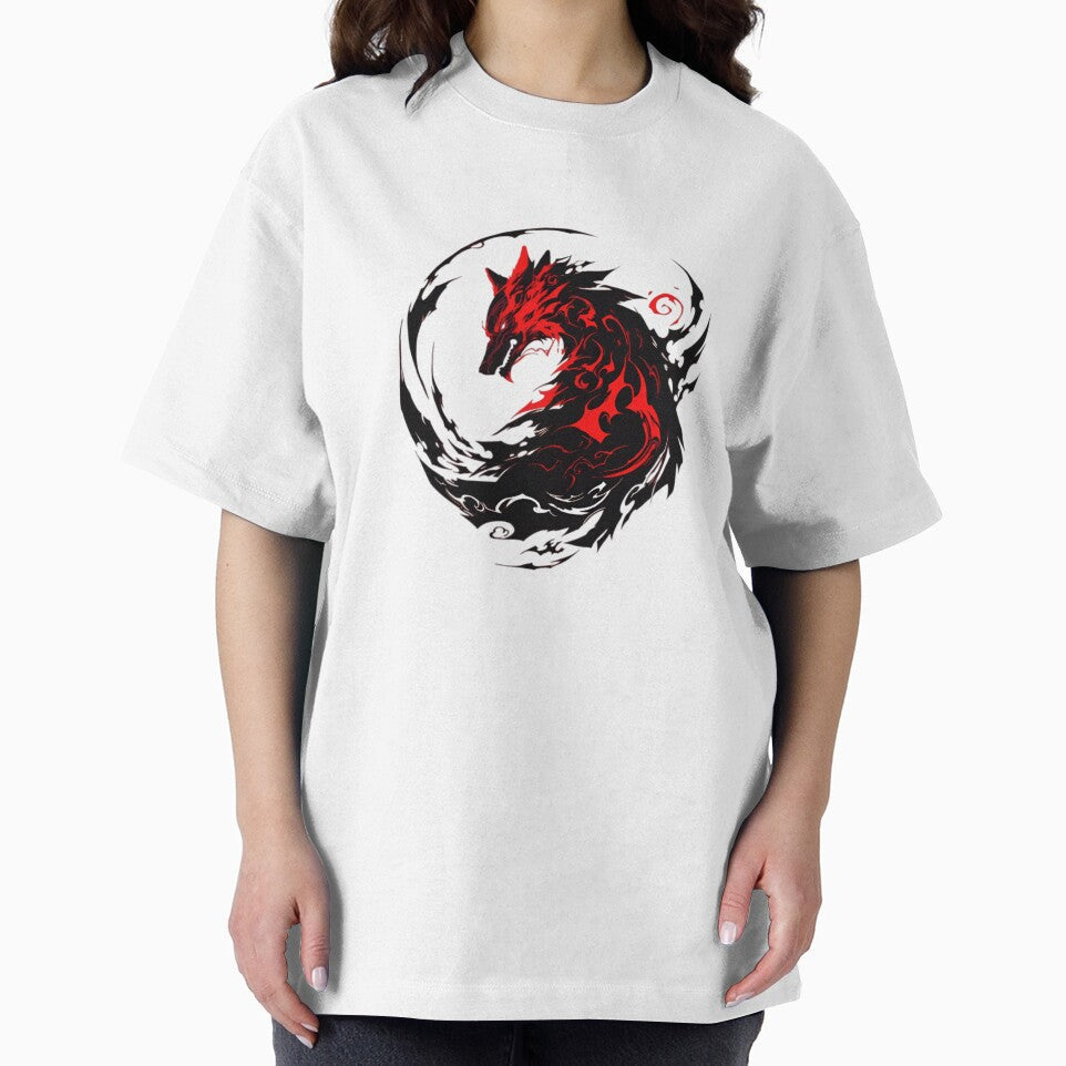 Shadow Flame Wolf – Red Tribal Wolf Spirit Circle Dark Fantasy Animal Design by Dyan4