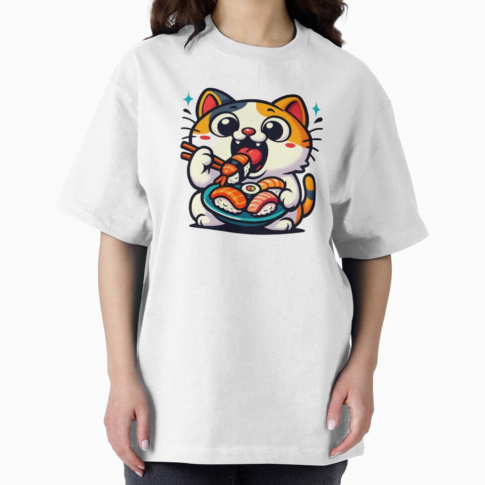 Funny ginger cat eating sushi by Boardgameo