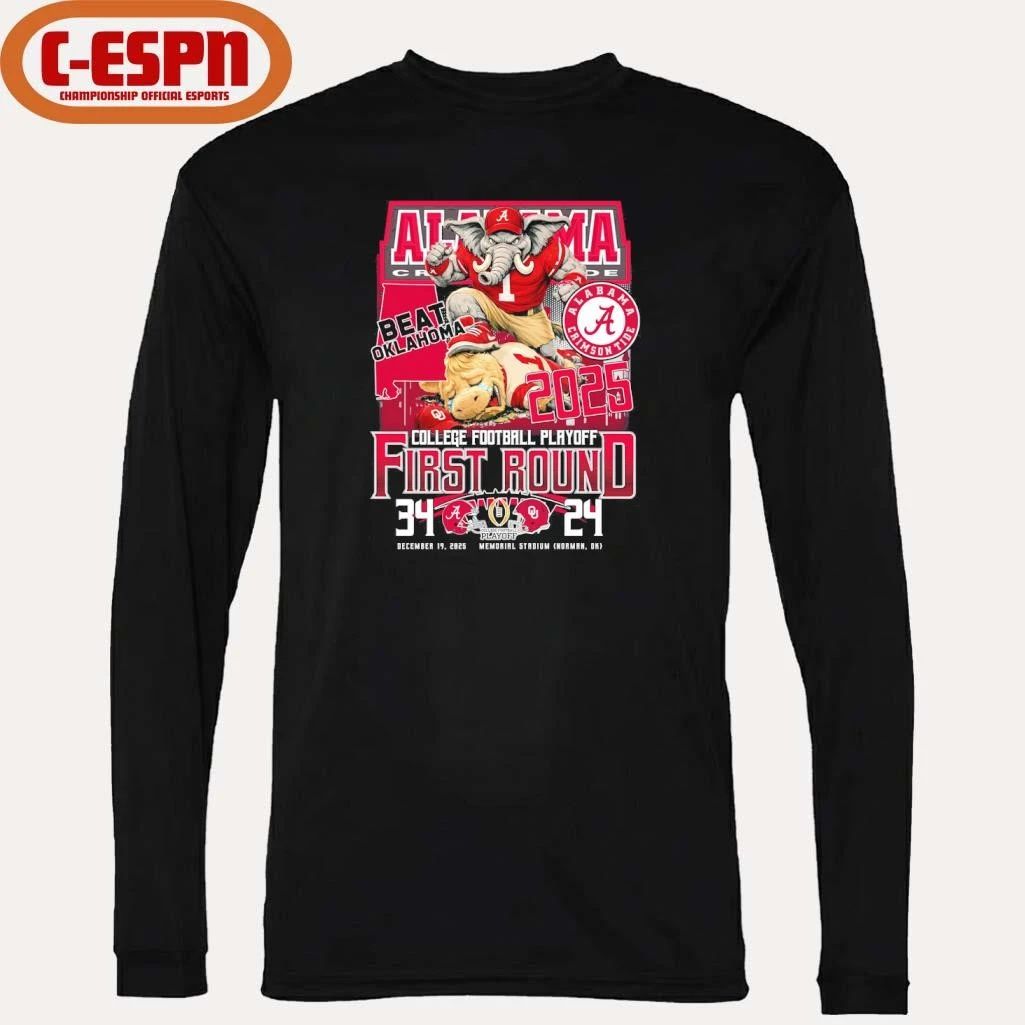Alabama Beat Oklahoma Mascot CFP First Round 34-24 Score Shirt