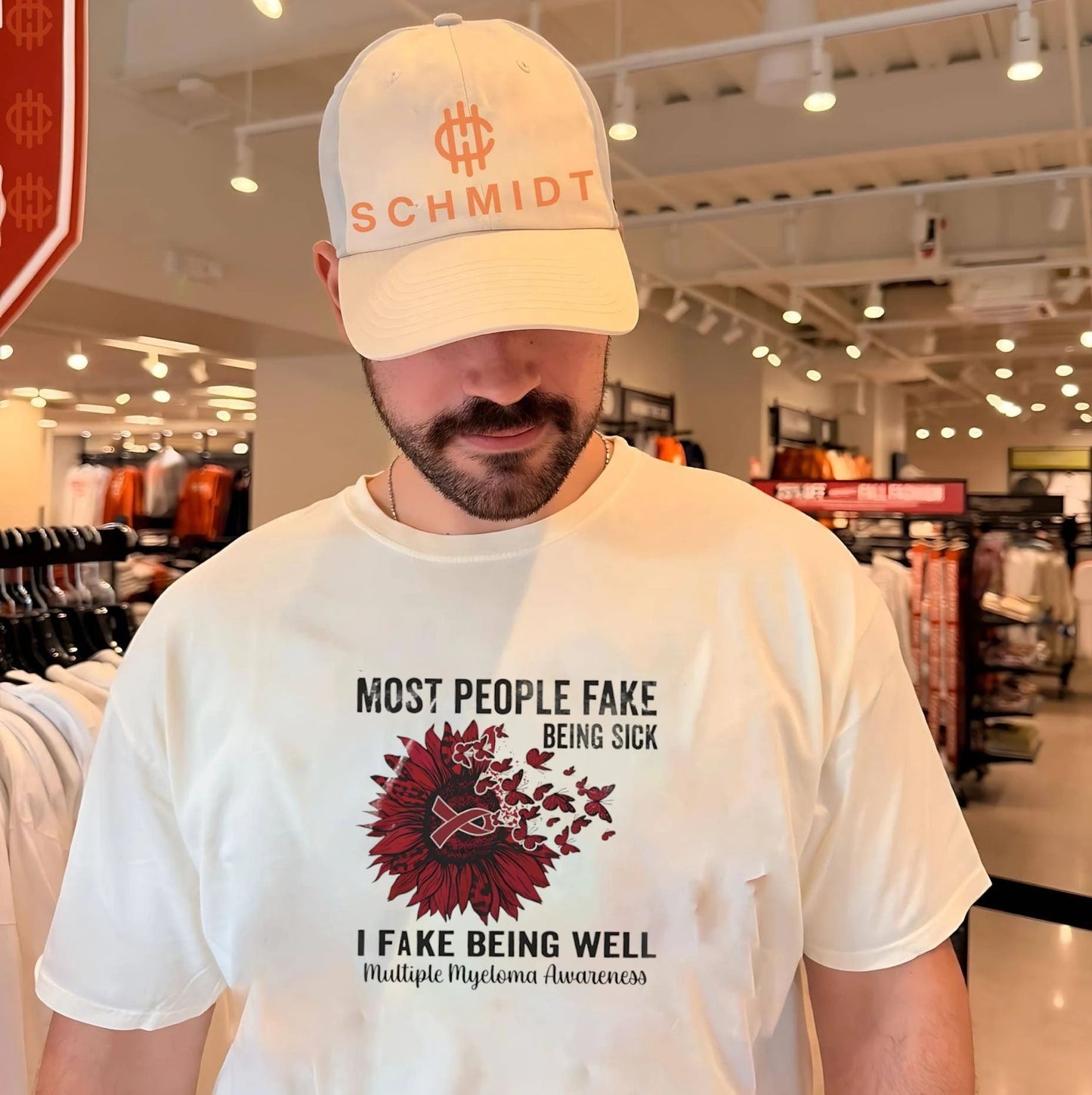 Most people fake being sick I fake being well red ribbon Multiple Myeloma Awareness shirt