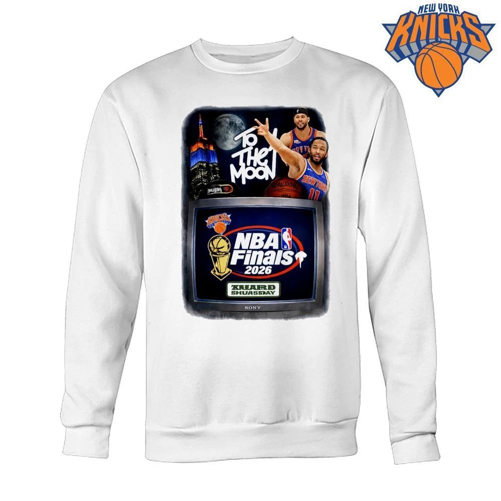 New York Knicks Jalen Brunson 11 Josh Hart To The Moon Retro TV Screen Empire State Building Graphic NBA Finals 2026 Shirt