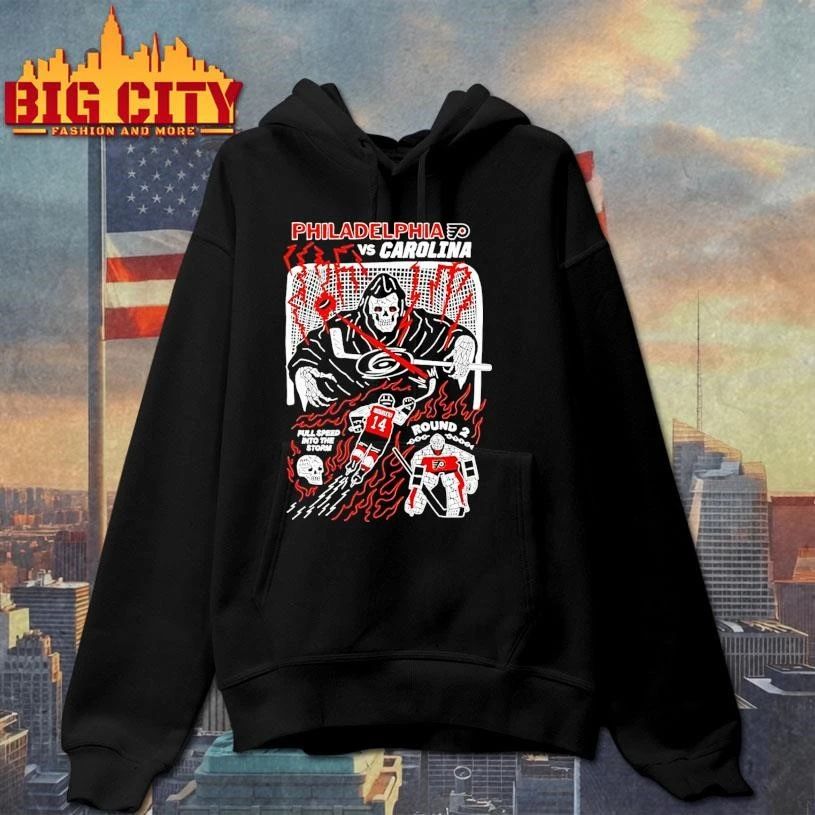 Skeleton Philadelphia Flyers Vs Carolina Hurricanes Hockey Full Speed Into The Storm Shirt