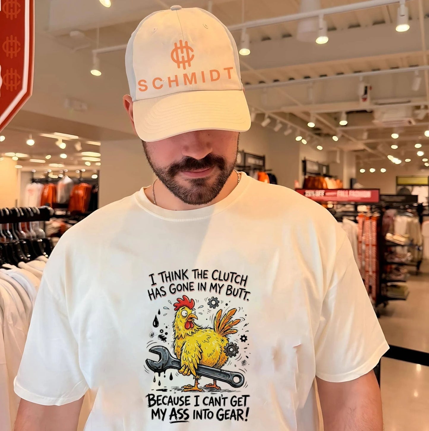 I think the clutch has gone in my butt because I can’t get my ass into gear cartoon chicken shirt