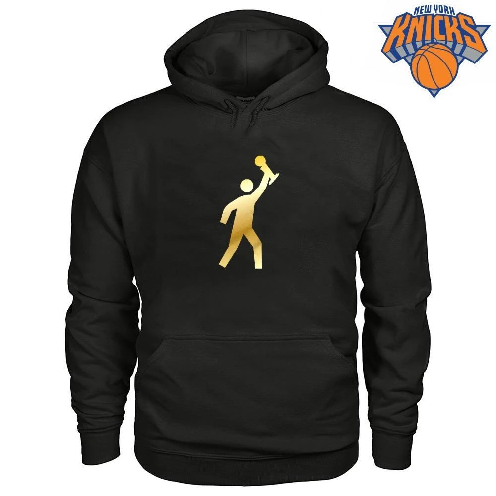 New York Knicks Champions NBA 2026 Larry O’Brien Trophy Gold Silhouette Graphic T Shirt