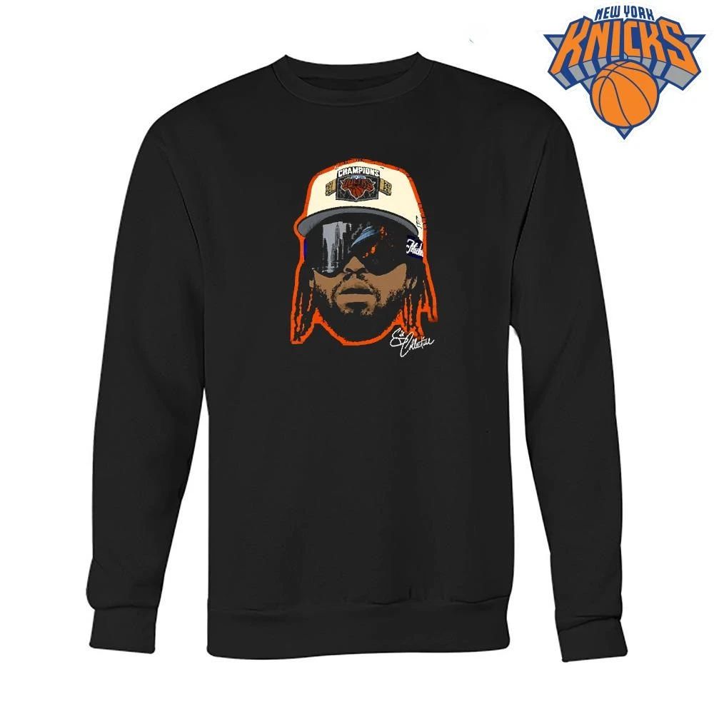 Basketball Player Wearing Championship Cap And Ski Goggles Reflecting NYC Skyline New York Knicks Champions NBA 2026 shirt