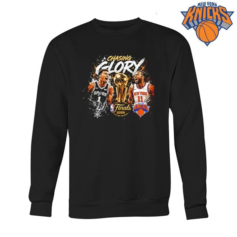 San Antonio Spurs vs New York Knicks Victor Wembanyama Jalen Brunson Chasing Glory 2026 NBA Finals Black Graphic T Shirt