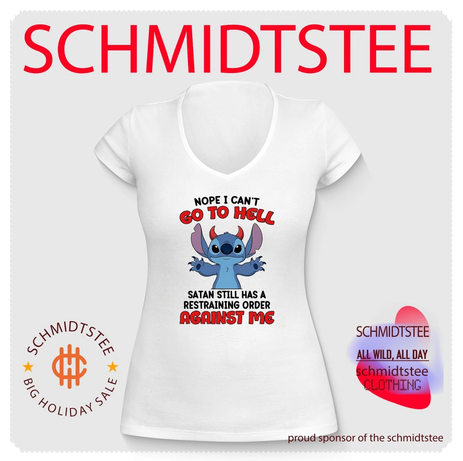 Nope I can’t go to hell Satan still has a restraining order Stitch shirt