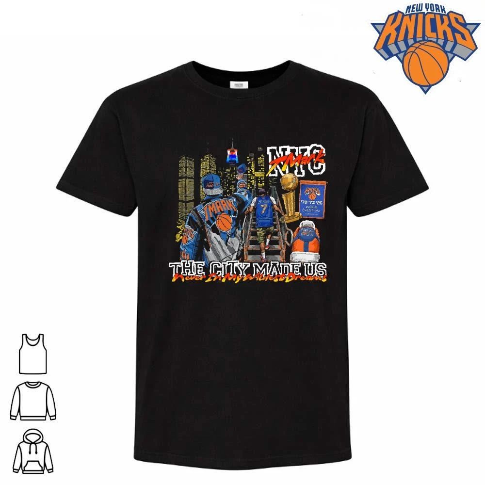 New York Knicks Champions NBA 2026 The City Made Us TMark World Champions Larry O Brien Trophy Shirt
