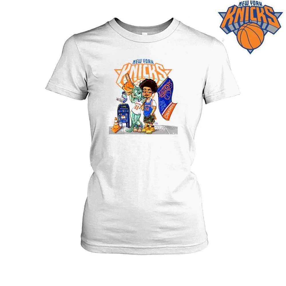 New York Knicks Champions NBA 2026 Cartoon Liberty Brunson Skyline Shirt