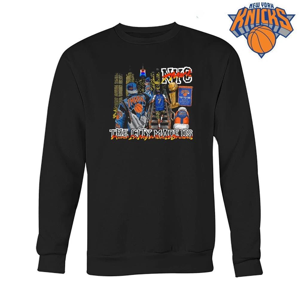 New York Knicks Champions NBA 2026 The City Made Us TMark World Champions Larry O Brien Trophy Shirt