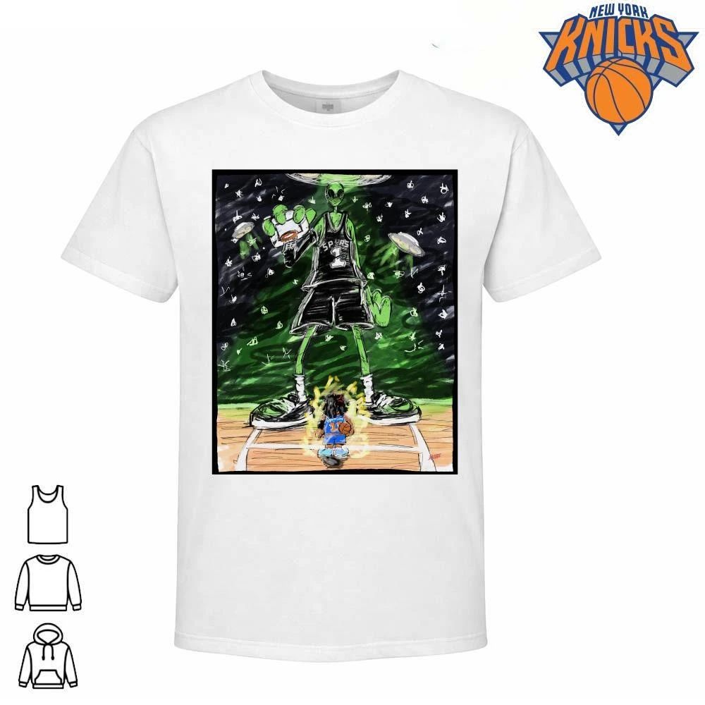 Giant Alien Spurs Versus Anime Glow Jalen Brunson Basketball Art Illustration New York Knicks Champions NBA 2026 shirt