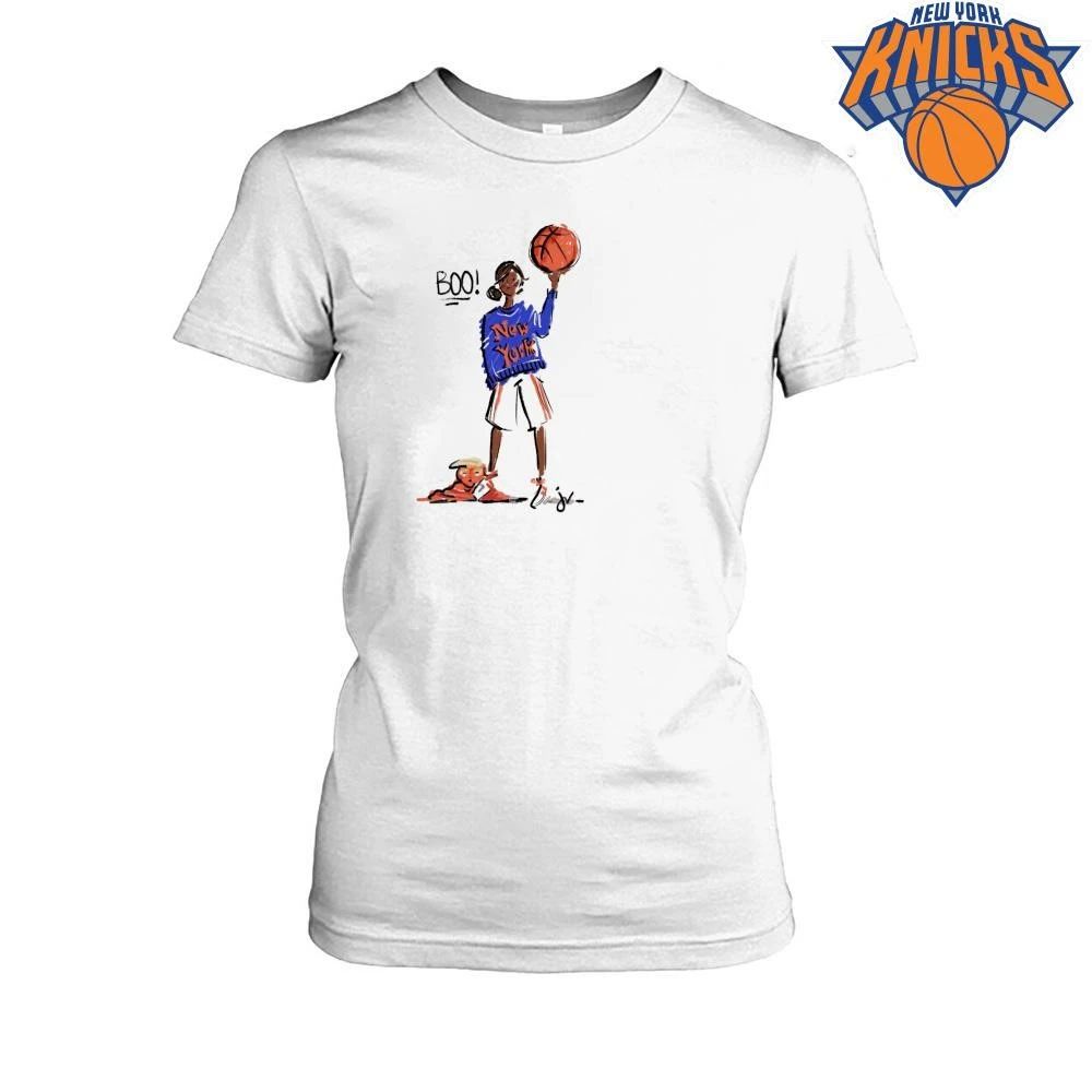 New York Knicks Fan Girl Boo Donald Trump Fashion Illustration Art NBA Finals 2026 Shirt