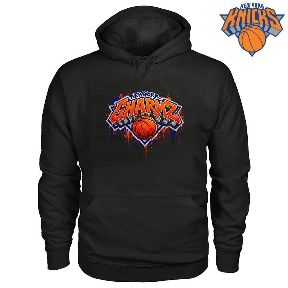 New York Knicks Gharmz Basketball Graphic Drip Style Black Tee Shirt