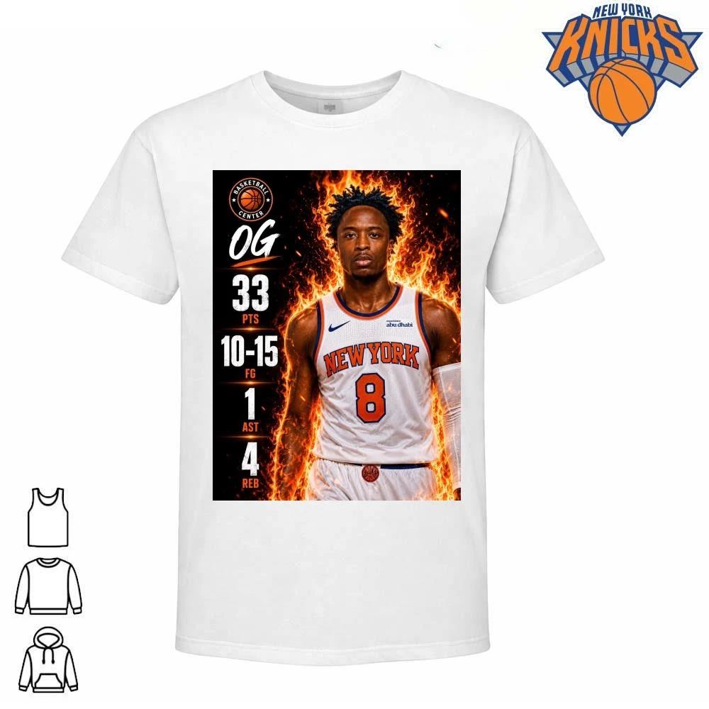 New York Knicks OG Anunoby Fire Graphic Stats Basketball NBA Finals 2026 Shirt