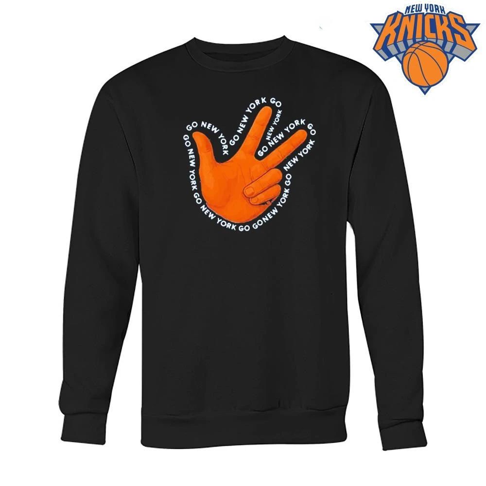 New York Knicks Big Knick Energy Statue of Liberty Three Finger Celebration Hand Go New York Blue Graphic NBA Finals 2026 Shirt