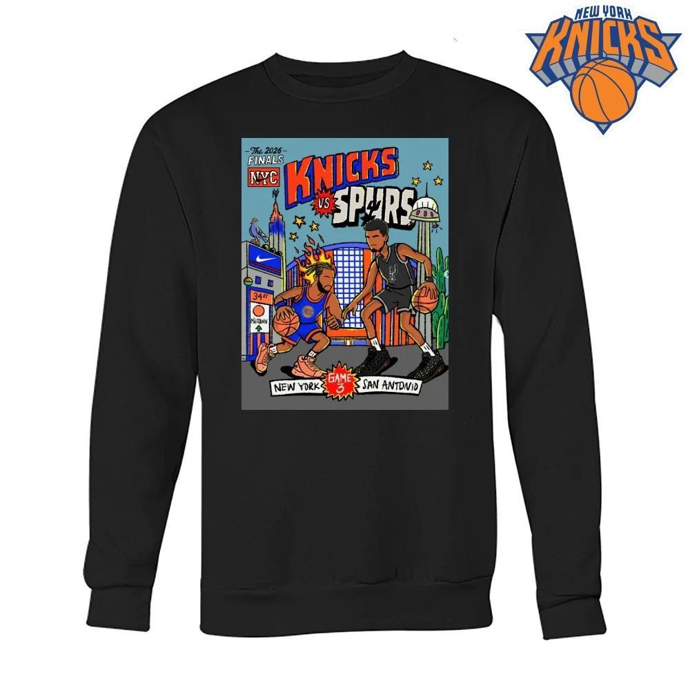 New York Knicks Vs San Antonio Spurs Jalen Brunson Victor Wembanyama Game 3 Cartoon Graphic Vintage NBA Finals 2026 Shirt