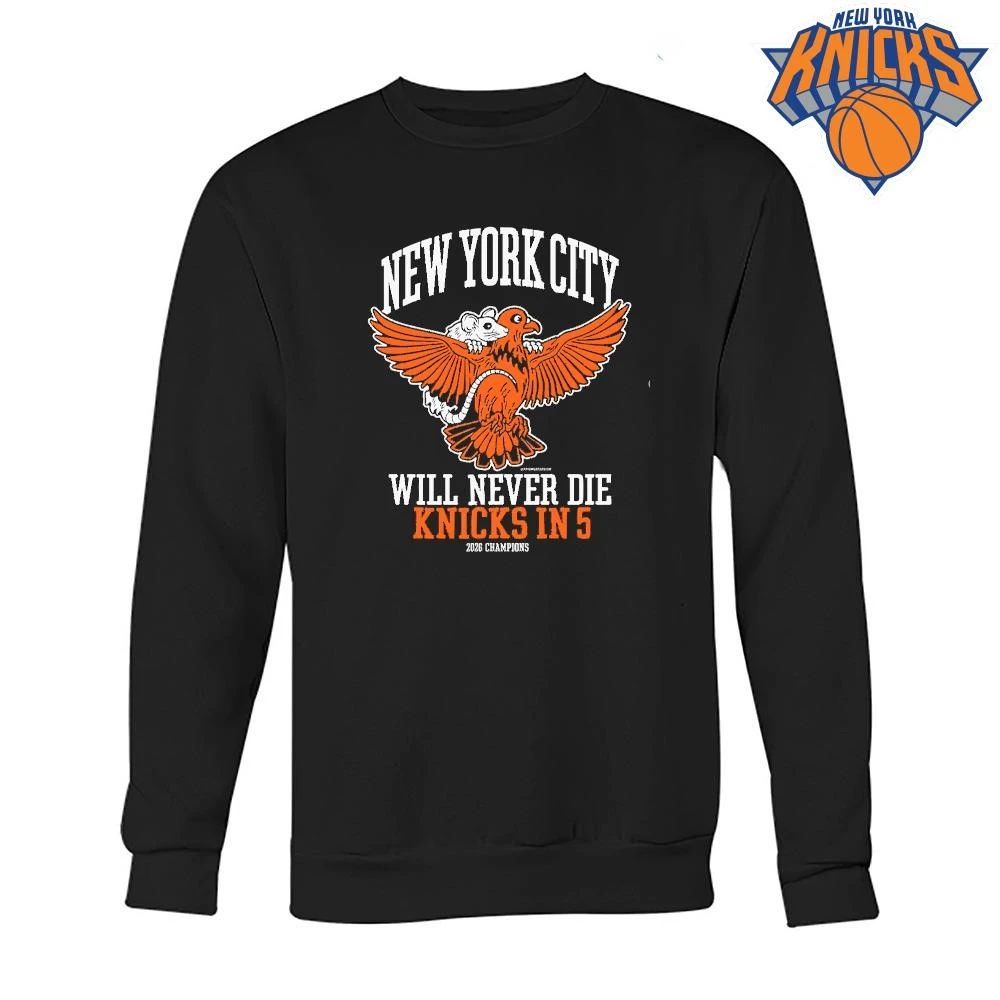 New York City Will Never Die Knicks In 5 2026 Champions Pigeon and Rat Graphic Shirt