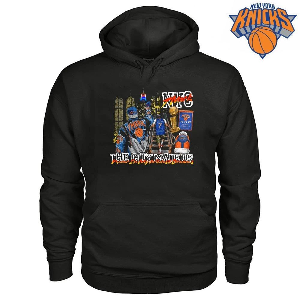 New York Knicks Champions NBA 2026 The City Made Us TMark World Champions Larry O Brien Trophy Shirt