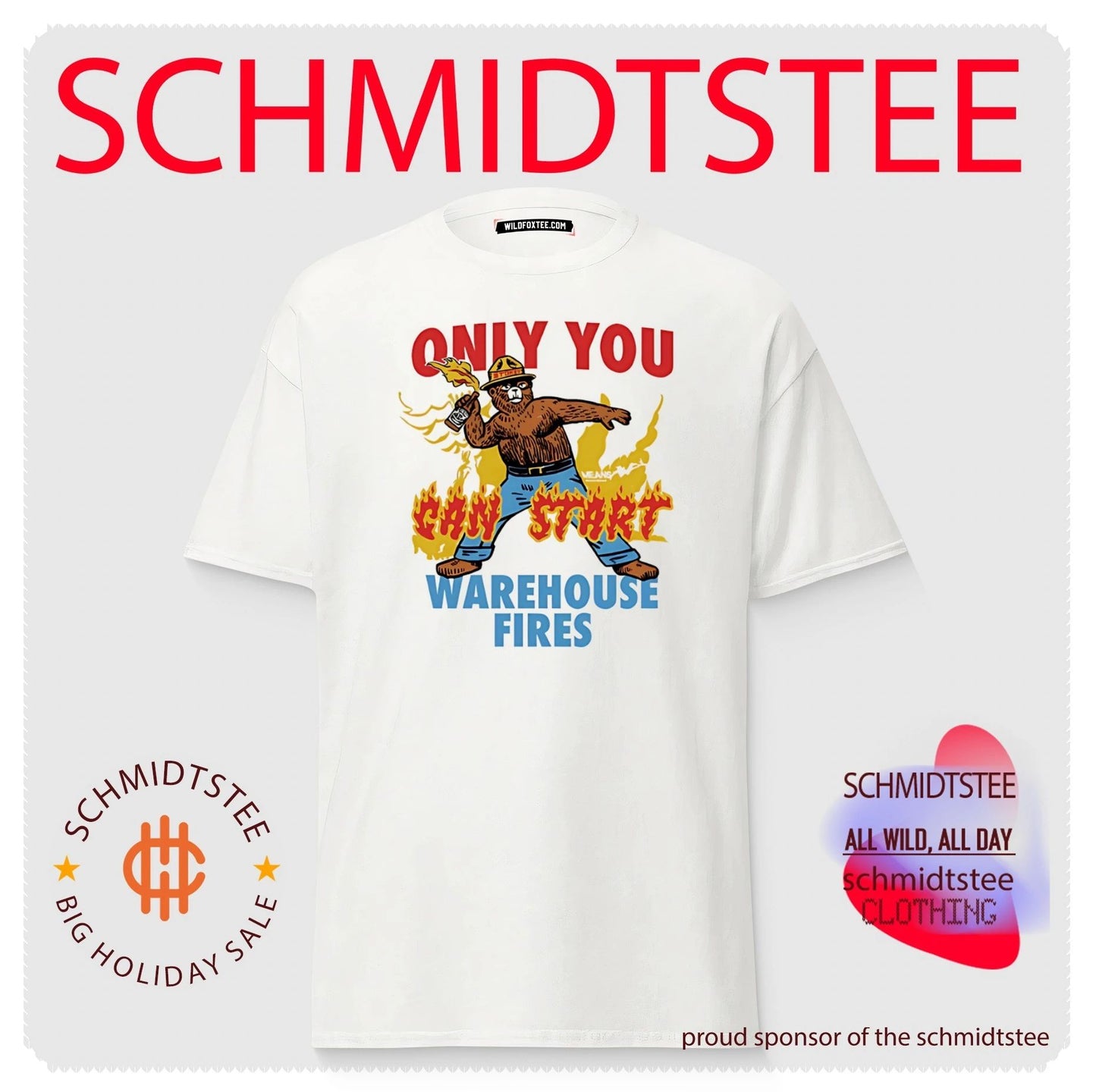 Smokey Bear only you can start warehouse fires illustration shirt