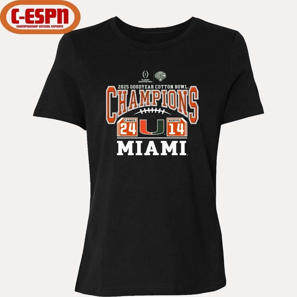 Miami Hurricanes SCORE SHIRT 2025 Men’s Cotton Bowl Champions Game