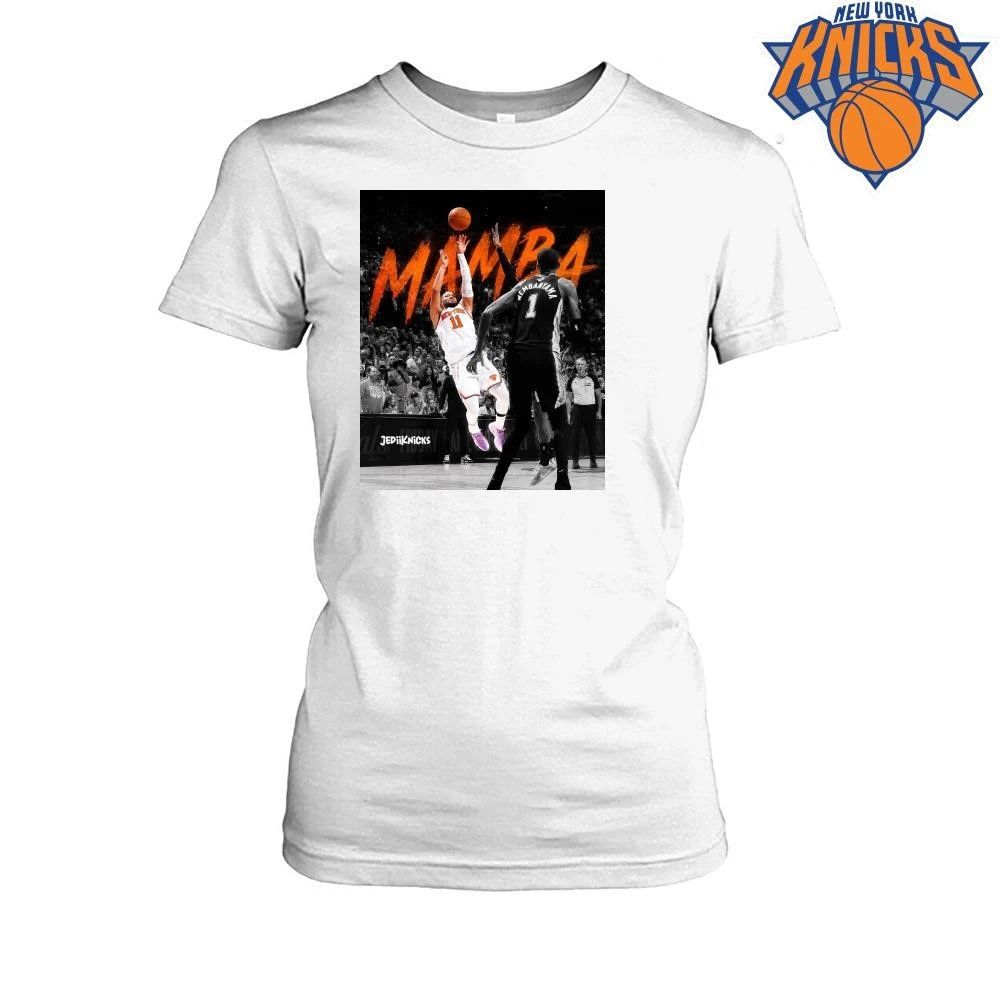 New York Knicks Jalen Brunson 11 Shooting Over San Antonio Spurs Victor Wembanyama 1 Mamba Orange Text Graphic NBA Finals 2026 Shirt