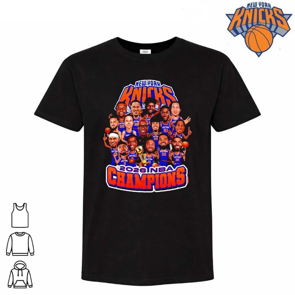 New York Knicks Champions NBA 2026 Team Roster Caricature Trophy Shirt