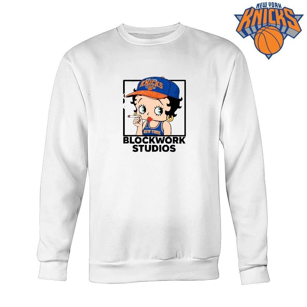 Cartoon BB Smoking Wearing Team Cap And Jersey Blockwork Studios New York Knicks Champions NBA 2026 shirt