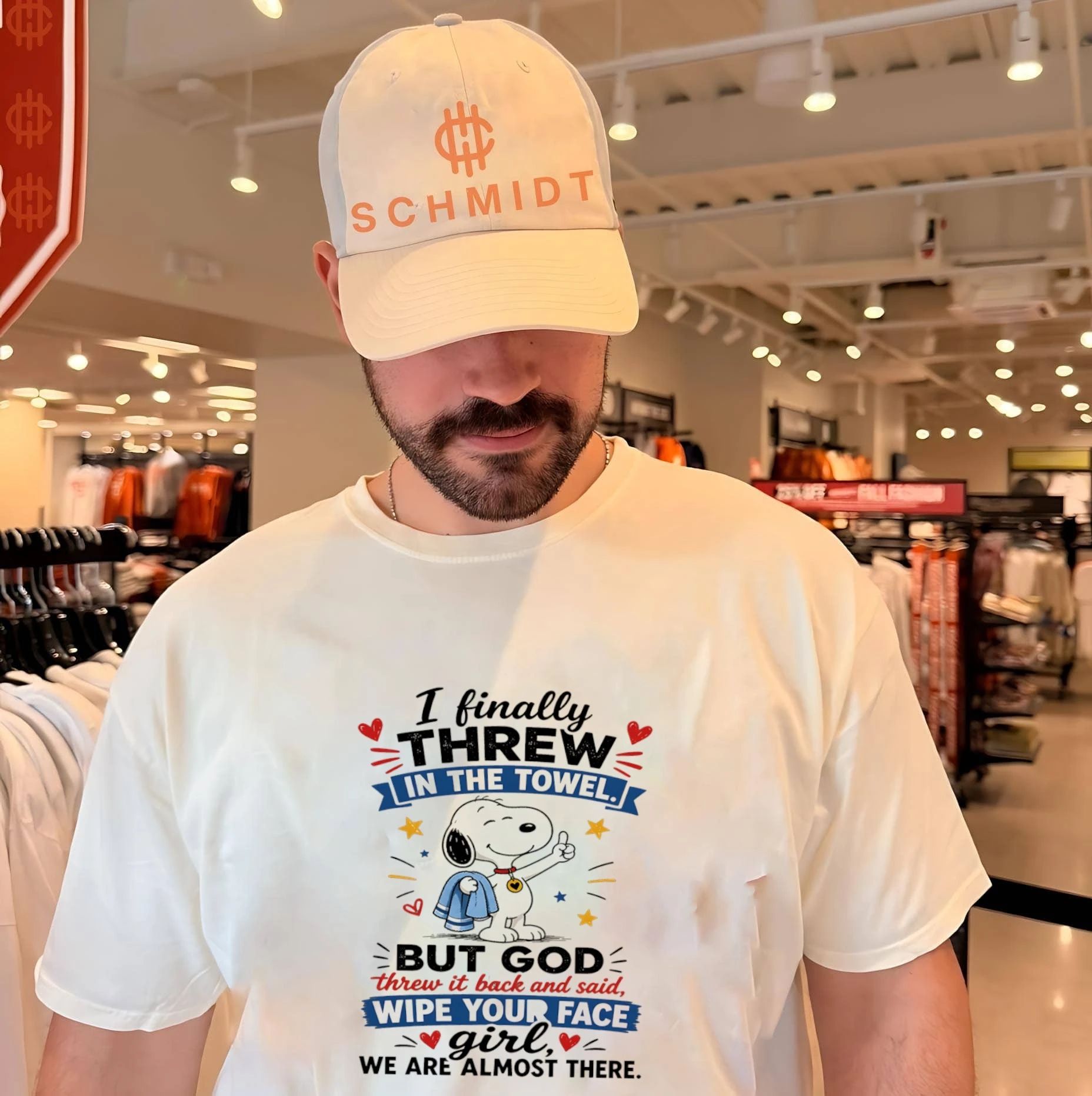 I finally threw in the towel but God threw it back and said wipe your face girl we are almost there Snoopy shirt