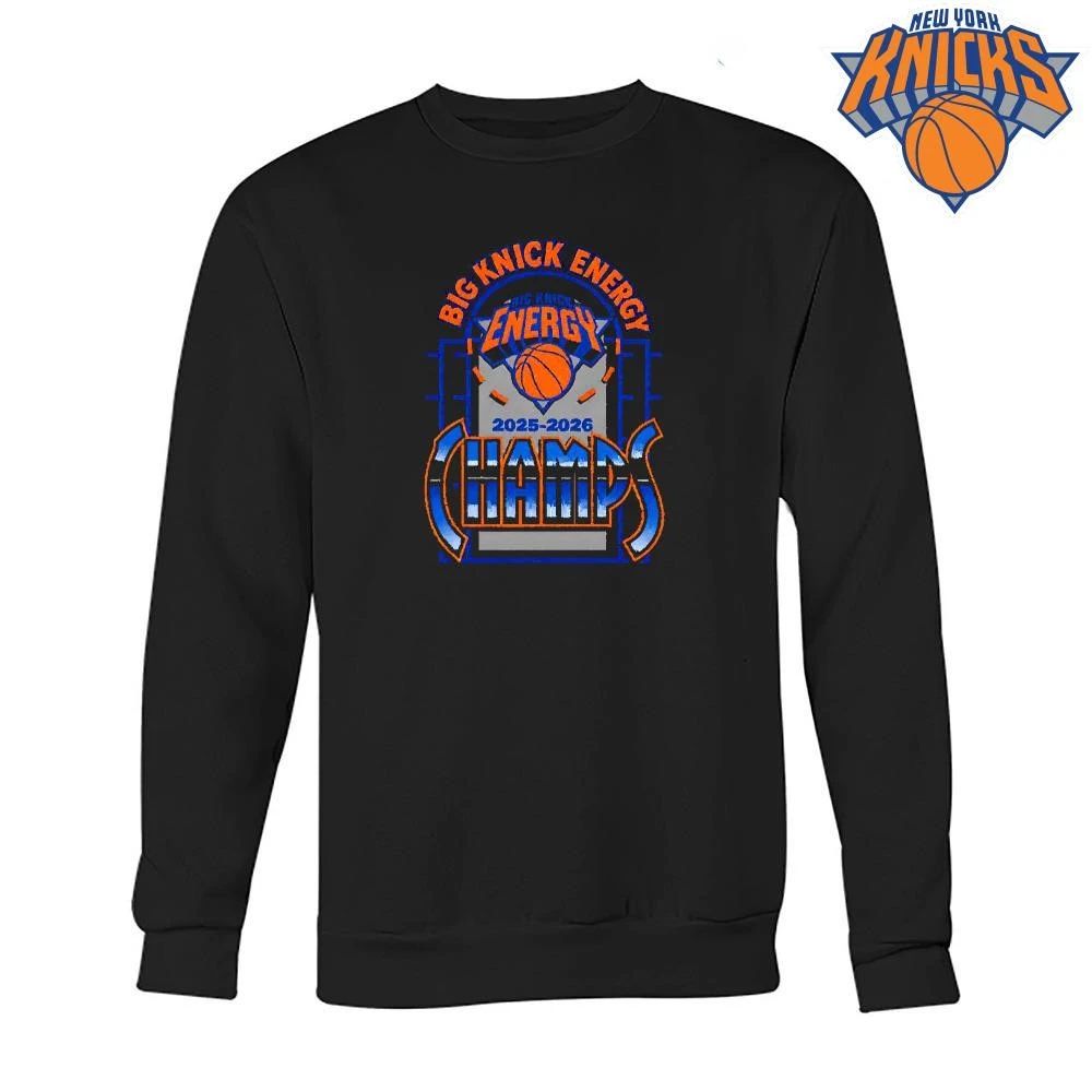 New York Knicks Champions NBA 2026 Big Knick Energy Champs Retro Font Black Shirt