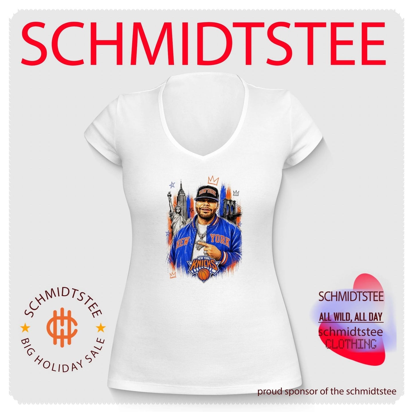 Fat Joe New York Knicks jacket and hat city landscape graphic shirt