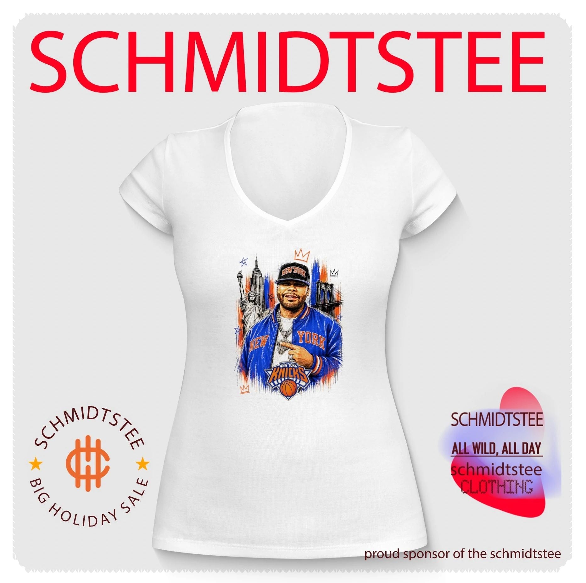 Fat Joe New York Knicks jacket and hat city landscape graphic shirt