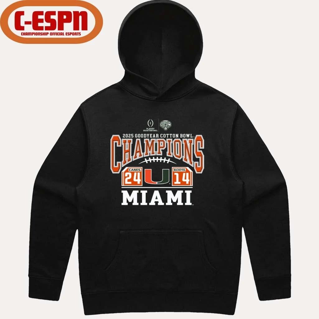 Miami Hurricanes SCORE SHIRT 2025 Men’s Cotton Bowl Champions Game
