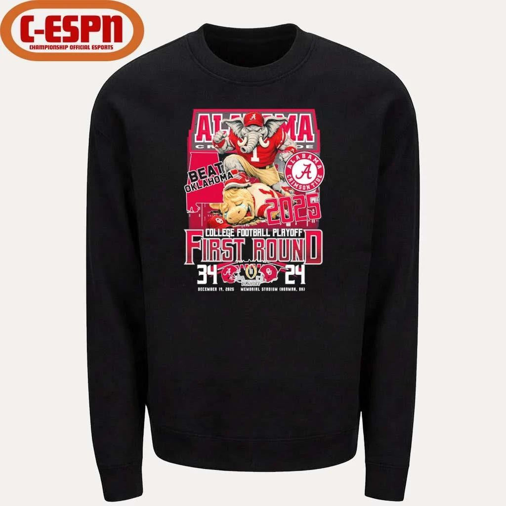 Alabama Beat Oklahoma Mascot CFP First Round 34-24 Score Shirt